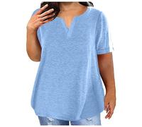 Tee Shirt Femme Col V Grande Taille Coton Oversize Manches Courtes Ete Top Coupe ample T-Shirt Surdimensionné Pull Tunique Couleur Unie Chemisier DéContracté Hauts Blouse Basique Lâche Casual Pas Cher