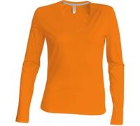 Tee-shirt femme col V manches longues Kariban 100% coton - Orange