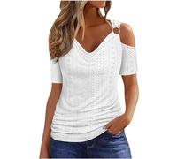 Tee Shirt Femme col V T-Shirts Off Shoulder à Manches Courtes Haut Femme Chic et Elegant Chemisiers et Blouses à Manches Courtes Tunique Tops Lâche Chemisier T-Shirts Basiques Haut Printemps été