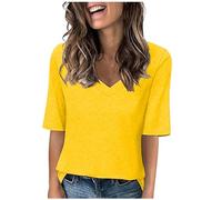 Tee Shirt Femme Col V T-Shirts Sport Yoga Fitness Manches Courtes Top D’entraînement Port Quotidien Chemisiers et Blouses Femme Coupe Ample pour Tenues Quotidiennes Tops Grande Taille Couleur Unie