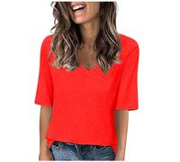 Tee Shirt Femme Col V T-Shirts Sport Yoga Fitness Manches Courtes Top D’entraînement Port Quotidien Chemisiers et Blouses Femme Coupe Ample pour Tenues Quotidiennes Tops Grande Taille Couleur Unie