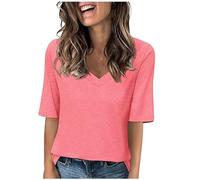 Tee Shirt Femme Col V T-Shirts Sport Yoga Fitness Manches Courtes Top D’entraînement Port Quotidien Chemisiers et Blouses Femme Coupe Ample pour Tenues Quotidiennes Tops Grande Taille Couleur Unie