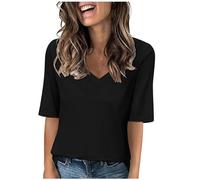 Tee Shirt Femme Col V T-Shirts Sport Yoga Fitness Manches Courtes Top D’entraînement Port Quotidien Chemisiers et Blouses Femme Coupe Ample pour Tenues Quotidiennes Tops Grande Taille Couleur Unie