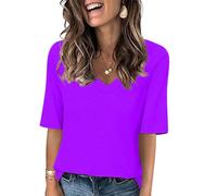 Tee Shirt Femme Col V T-Shirts Sport Yoga Fitness Manches Courtes Top D’entraînement Port Quotidien Chemisiers et Blouses Femme Coupe Ample pour Tenues Quotidiennes Tops Grande Taille Couleur Unie