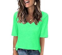 Tee Shirt Femme Col V T-Shirts Sport Yoga Fitness Manches Courtes Top D’entraînement Port Quotidien Chemisiers et Blouses Femme Coupe Ample pour Tenues Quotidiennes Tops Grande Taille Couleur Unie