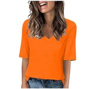 Tee Shirt Femme Col V T-Shirts Sport Yoga Fitness Manches Courtes Top D’entraînement Port Quotidien Chemisiers et Blouses Femme Coupe Ample pour Tenues Quotidiennes Tops Grande Taille Couleur Unie