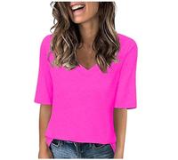 Tee Shirt Femme Col V T-Shirts Sport Yoga Fitness Manches Courtes Top D’entraînement Port Quotidien Chemisiers et Blouses Femme Coupe Ample pour Tenues Quotidiennes Tops Grande Taille Couleur Unie