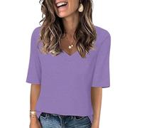 Tee Shirt Femme Col V T-Shirts Sport Yoga Fitness Manches Courtes Top D’entraînement Port Quotidien Chemisiers et Blouses Femme Coupe Ample pour Tenues Quotidiennes Tops Grande Taille Couleur Unie