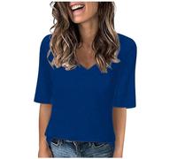 Tee Shirt Femme Col V T-Shirts Sport Yoga Fitness Manches Courtes Top D’entraînement Port Quotidien Chemisiers et Blouses Femme Coupe Ample pour Tenues Quotidiennes Tops Grande Taille Couleur Unie