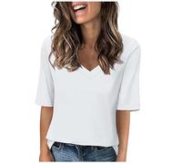 Tee Shirt Femme Col V T-Shirts Sport Yoga Fitness Manches Courtes Top D’entraînement Port Quotidien Chemisiers et Blouses Femme Coupe Ample pour Tenues Quotidiennes Tops Grande Taille Couleur Unie