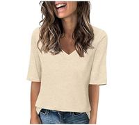 Tee Shirt Femme Col V T-Shirts Sport Yoga Fitness Manches Courtes Top D’entraînement Port Quotidien Chemisiers et Blouses Femme Coupe Ample pour Tenues Quotidiennes Tops Grande Taille Couleur Unie
