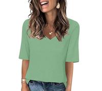 Tee Shirt Femme Col V T-Shirts Sport Yoga Fitness Manches Courtes Top D’entraînement Port Quotidien Chemisiers et Blouses Femme Coupe Ample pour Tenues Quotidiennes Tops Grande Taille Couleur Unie