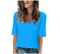 Tee Shirt Femme Col V T-Shirts Sport Yoga Fitness Manches Courtes Top D’entraînement Port Quotidien Chemisiers et Blouses Femme Coupe Ample pour Tenues Quotidiennes Tops Grande Taille Couleur Unie