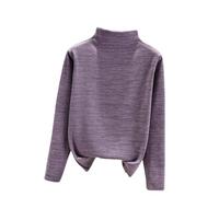 Tee Shirt Femme Coton Col Montant Chaud Marin Elegant Manches Longues Chaude Cachemire Sport Sweat-Shirts Roule Norvégien Moulant Original Pull Femme Long Pourpre XL