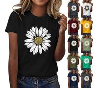 Tee Shirt Femme Coton Col Rond Top Élégant Sport Ample Tshirt Tournesol Chemise Grande Taille Tunique Manches Courtes Coton T-Shirt Imprimé De Tournesol Haut Tops Grande Taille