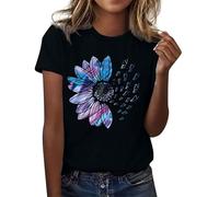 Tee Shirt Femme Coton T Shirts Blanc Imprimante Pas Cher T-Shirt À Manches Courtes Col Rond Tunique avec Motif Papillons Grande Taille Tops Chemises
