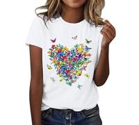 Tee Shirt Femme Coton T Shirts Blanc Imprimante Pas Cher T-Shirt À Manches Courtes Col Rond Tunique avec Motif Papillons Grande Taille Tops Chemises