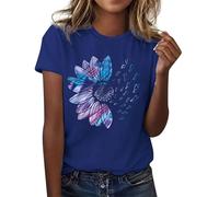 Tee Shirt Femme Coton T Shirts Blanc Imprimante Pas Cher T-Shirt À Manches Courtes Col Rond Tunique avec Motif Papillons Grande Taille Tops Chemises