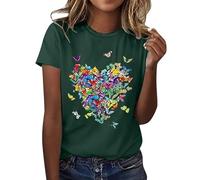 Tee Shirt Femme Coton T Shirts Blanc Imprimante Pas Cher T-Shirt À Manches Courtes Col Rond Tunique avec Motif Papillons Grande Taille Tops Chemises