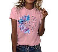 Tee Shirt Femme Coton T Shirts Blanc Imprimante Pas Cher T-Shirt À Manches Courtes Col Rond Tunique avec Motif Papillons Grande Taille Tops Chemises