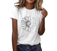 Tee Shirt Femme Coton T Shirts Blanc Imprimante Pas Cher T-Shirt À Manches Courtes Col Rond Tunique avec Motif Papillons Grande Taille Tops Chemises