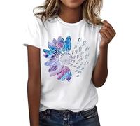 Tee Shirt Femme Coton T Shirts Blanc Imprimante Pas Cher T-Shirt À Manches Courtes Col Rond Tunique avec Motif Papillons Grande Taille Tops Chemises