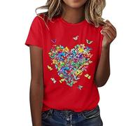 Tee Shirt Femme Coton T Shirts Blanc Imprimante Pas Cher T-Shirt À Manches Courtes Col Rond Tunique avec Motif Papillons Grande Taille Tops Chemises