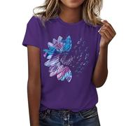 Tee Shirt Femme Coton T Shirts Blanc Imprimante Pas Cher T-Shirt À Manches Courtes Col Rond Tunique avec Motif Papillons Grande Taille Tops Chemises