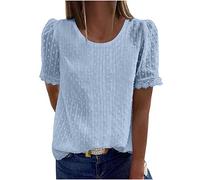Tee Shirt Femme Dentelle Col Rond Blouse Amples Manches Courtes Tops Elégante Sexy Mode Chemisiers Sexy Chic T-Shirt Couleur Uni Loisirs D'été Tunique en Jacquard en Dentelle
