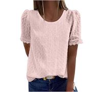 Tee Shirt Femme Dentelle Col Rond Blouse Amples Manches Courtes Tops Elégante Sexy Mode Chemisiers Sexy Chic T-Shirt Couleur Uni Loisirs D'été Tunique en Jacquard en Dentelle