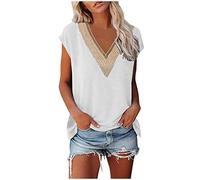 Tee Shirt Femme Dentelle, Top éPissage-Haut Femme Chic Et éLéGant Col V Manches Courtes Confortable Tuniques Imprimé Basique Classique DéContracté Chemisiers Pas Cher Ample Confortable Blouse