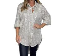 Tee-shirt Femme Élégant Avec Paillettes Argent Manches Longues Tops Paillettes Or Noël Tricot Curvy Cardigan T-Shirt Blouse Grande Taille Strass T Shirt Cérémonie Brillantini T-shirts Soirée T-shirt,