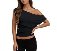 Tee Shirt Femme Épaules Dénudées Original T-Shirt Léger Stretch Slim Fit Confortable Tendance Chic Moderne Cropped T Shirt Joli Fraîche Douce Respirante Élégante Haut de Vacances