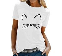 Tee Shirt Femme Ete Manche Courte Chats Vetement Blouse Chemisier Femme Grande Taille T Shirt Chat Fashion Mode Haut Top Vetements Chic Casual Printemps (Blanc, S)