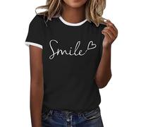 Tee Shirt Femme Été T-Shirt à Manches Courtes Top Coton Col Rond Graphic Hauts Décontracté Blouse1
