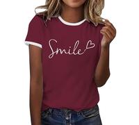 Tee Shirt Femme Été T-Shirt à Manches Courtes Top Coton Col Rond Graphic Hauts Décontracté Blouse1