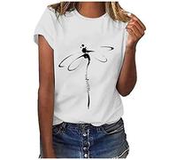 Tee Shirt Femme Été T-Shirt à Manches Courtes Top Coton Col Rond Graphic Hauts Décontracté Blouse1