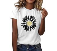 Tee Shirt Femme Été T-Shirt à Manches Courtes Top Coton Col Rond Graphic Hauts Décontracté Blouse1