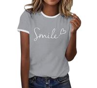 Tee Shirt Femme Été T-Shirt à Manches Courtes Top Coton Col Rond Graphic Hauts Décontracté Blouse1