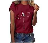 Tee Shirt Femme Été T-Shirt à Manches Courtes Top Coton Col Rond Graphic Hauts Décontracté Blouse1