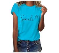 Tee Shirt Femme Été T-Shirt à Manches Courtes Top Coton Col Rond Graphic Hauts Décontracté Blouse1