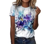Tee Shirt Femme Été T-Shirt à Manches Courtes Top Coton Col Rond Graphic Hauts Décontracté Blouse1