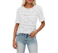 Tee Shirt Femme ÉTé Tendance Chemisier Ajouré Dentelle Manches Ballon Haut Décontracté Style Bohème Chic Ajourée Et Broderie Tops D'été en Crochet Top Chemisiers Et Blouses Femme