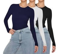 Tee Shirt Femme Grande Taille 3Pcs Tee Shirt Femme Sport Respirant Tshirt Col Rond Haut Lot De 3 Top Manche Longue Vêtements Sport Loungewear Quotidiennes T-Shirt Uni Tshirt Décontractés Top