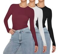 Tee Shirt Femme Grande Taille 3Pcs Tee Shirt Femme Sport Respirant Tshirt Col Rond Haut Lot De 3 Top Manche Longue Vêtements Sport Loungewear Quotidiennes T-Shirt Uni Tshirt Décontractés Top
