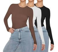Tee Shirt Femme Grande Taille 3Pcs Tee Shirt Femme Sport Respirant Tshirt Col Rond Haut Lot De 3 Top Manche Longue Vêtements Sport Loungewear Quotidiennes T-Shirt Uni Tshirt Décontractés Top