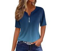 Tee Shirt Femme Grande Taille Blouse Boheme, Essentials Femme Décontractée Chemise Elegant - Tee Shirt Femme Manche 3/4 Coton Ample Shirt Mode Top Haut(Bleu,XXL)