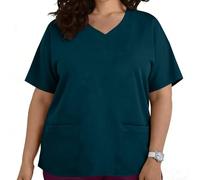 Tee-Shirt Femme Grande Taille col V uni, Deux Poches latérales, Style Uniforme de Soignant, enfilage Facile (sans Boutons), de L à XXXXXL