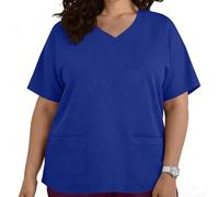 Tee-Shirt Femme Grande Taille col V uni, Deux Poches latérales, Style Uniforme de Soignant, enfilage Facile (sans Boutons), de L à XXXXXL
