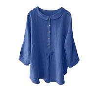 Tee Shirt Femme Grande Taille Coton et Lin Hauts à Revers Manches Longues Chemise Lin Femme Boutons Blouse de Travail Élégant Chemisier Mode Décontracté Quotidiennes Tops Ample Tunique